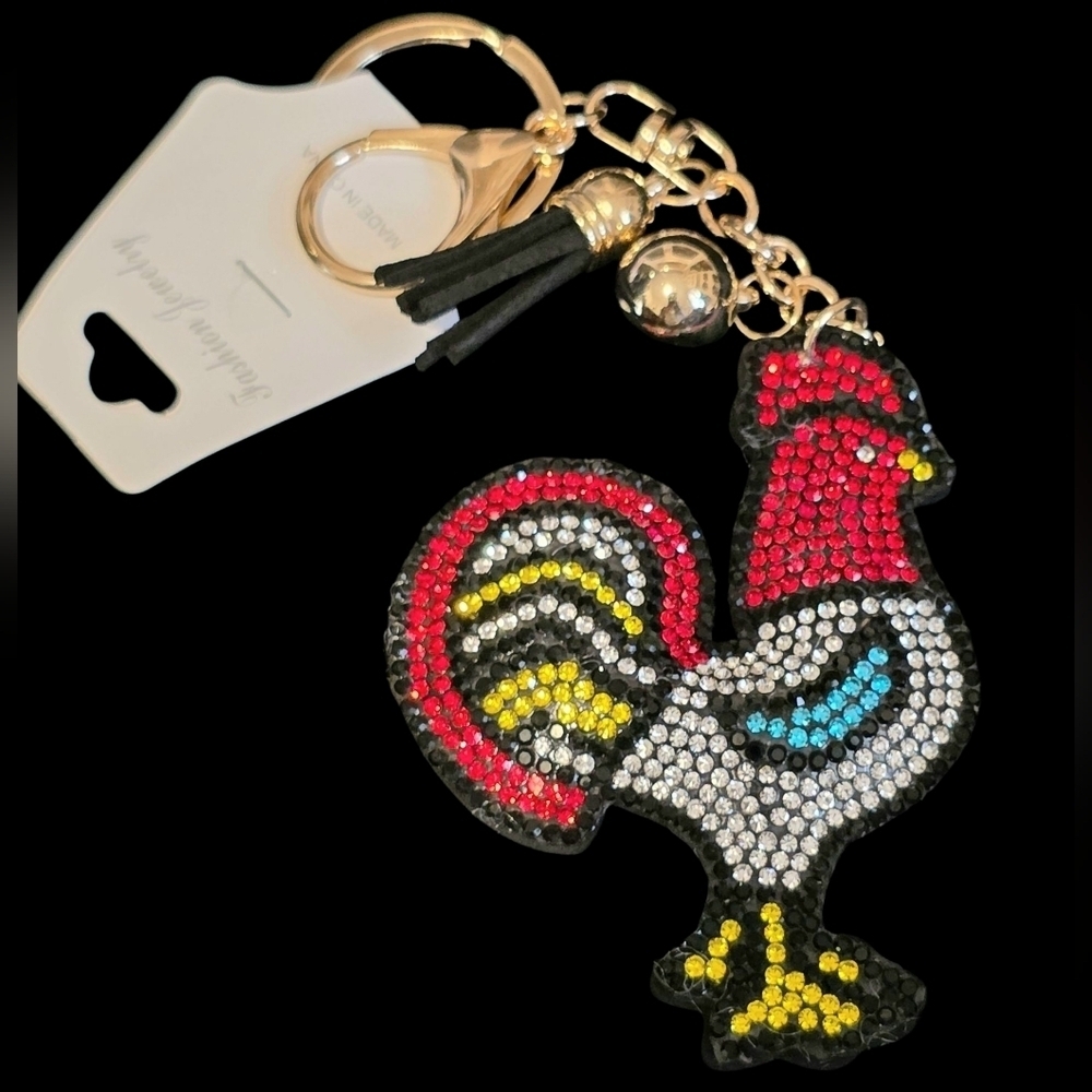 Rhinestone Rooster Bag Charm/Keychain